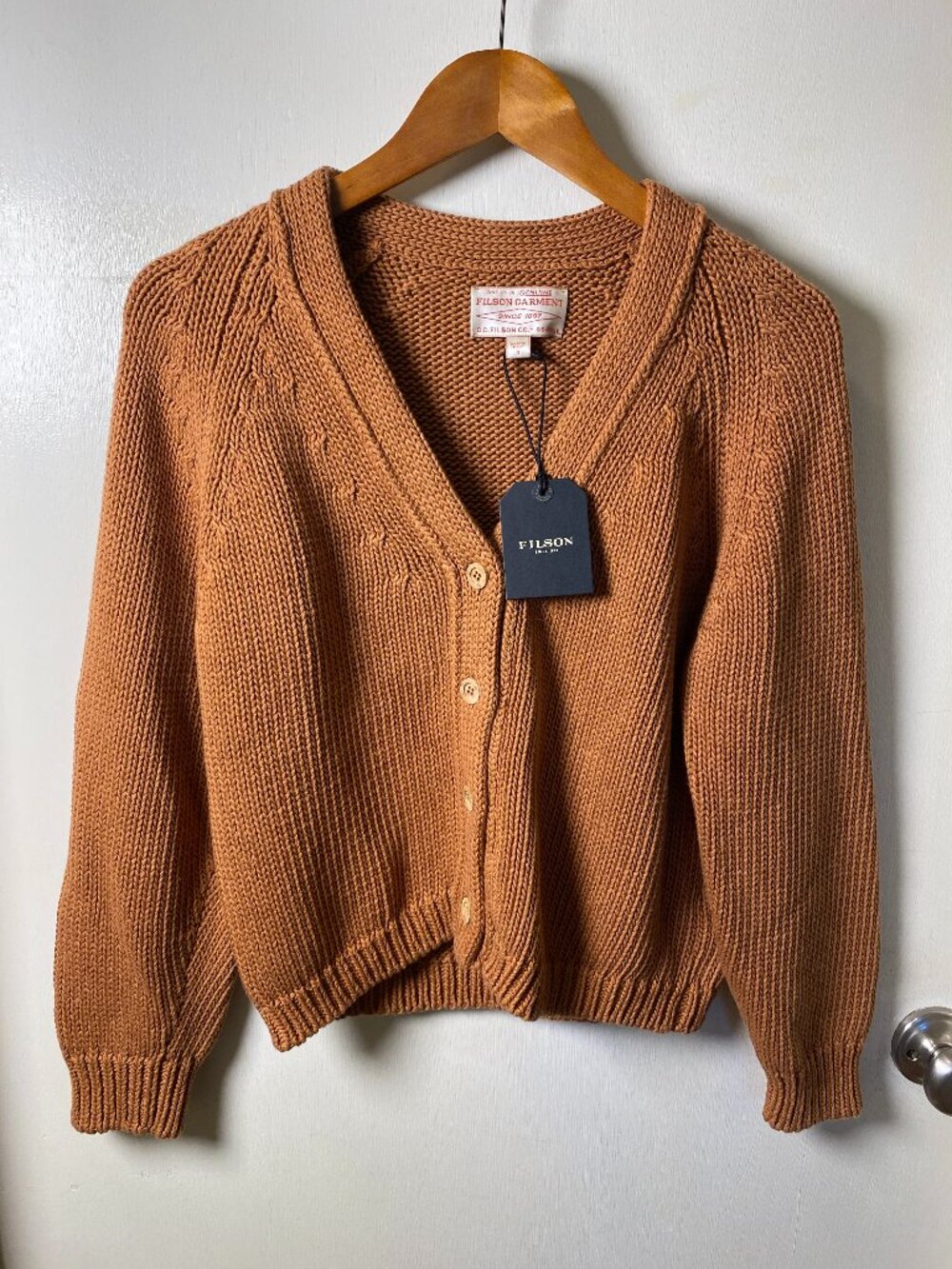 Filson Rustic Cotton Cardigan Chestnut Button Front NWT Size Small Italy